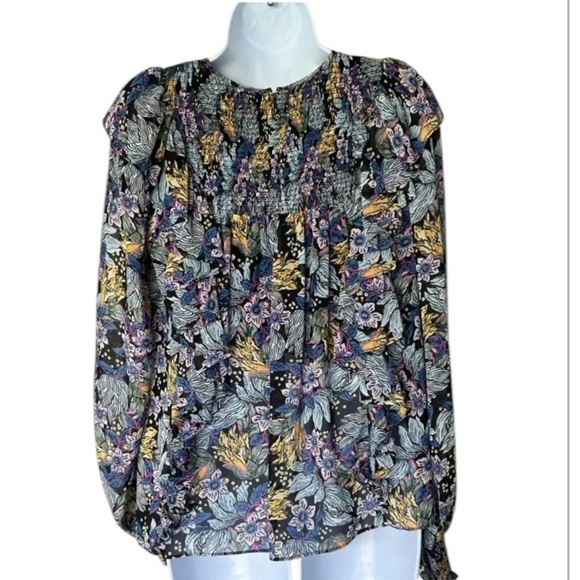 Cinq a Sept Harriet floral blouse smocked long sleeve ruffle Size S - Picture 3 of 10